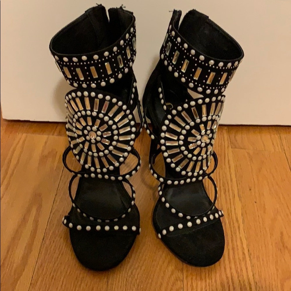 Black Heels Silver and White Embellishments